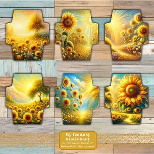 Sobres imprimibles de jardín de girasoles, diario digital imprimible, adornos para correo y cartas, kit de papelería de regalo, sobres florales