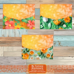 Sobres imprimibles con flores de primavera, diario basura imprimible digitalmente, adornos para cartas y correo, regalos de kits de papelería, sobres florales