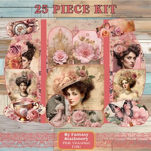 Victorian Women Junk Journal Folio, Printable Ephemera & Pockets, Mix and Match Pockets, Floral Pockets, Printable Ephemera, Loaded Tags