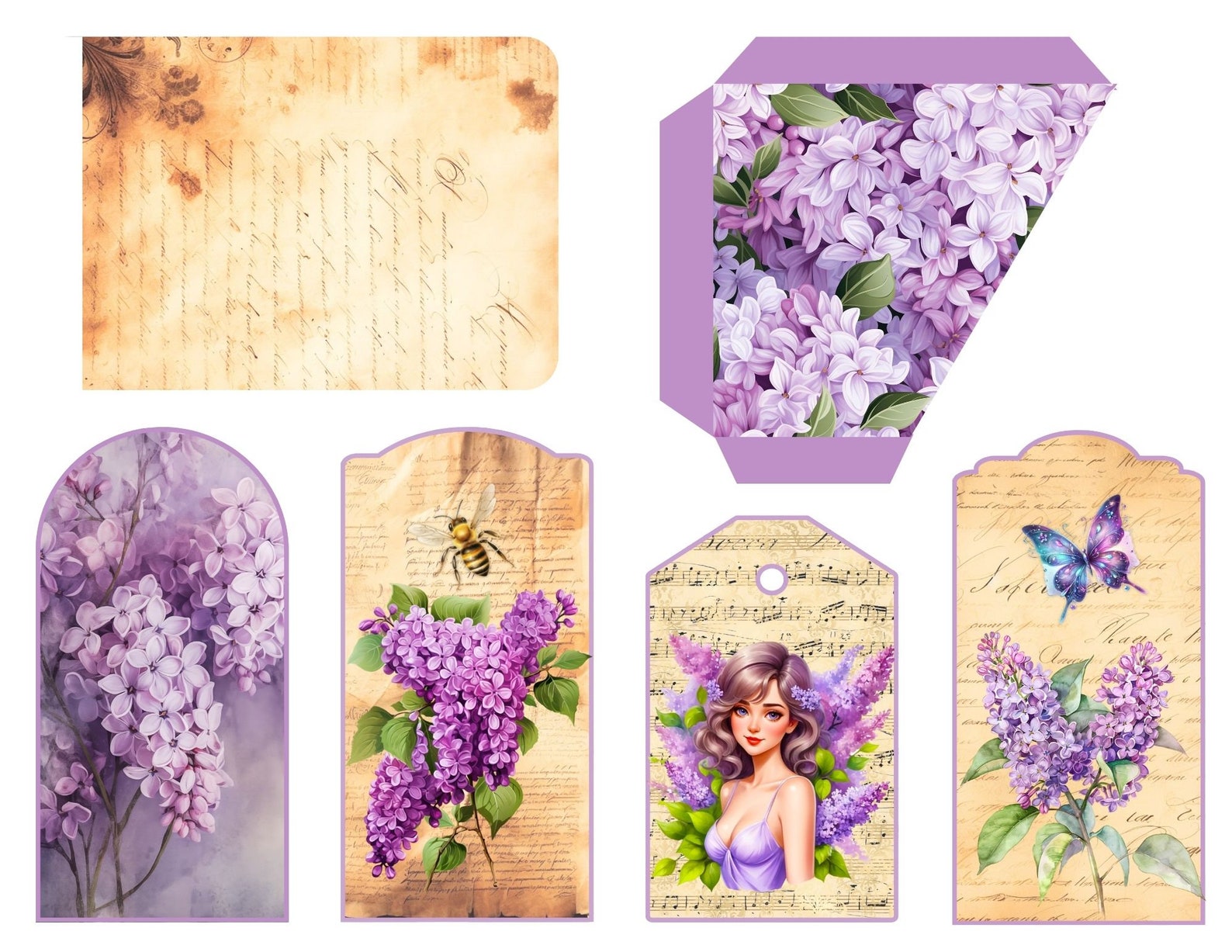 Lilac Flash Card.pdf Lilac Junk Journal Printable Pockets and Tags (PDF) - Etsy
