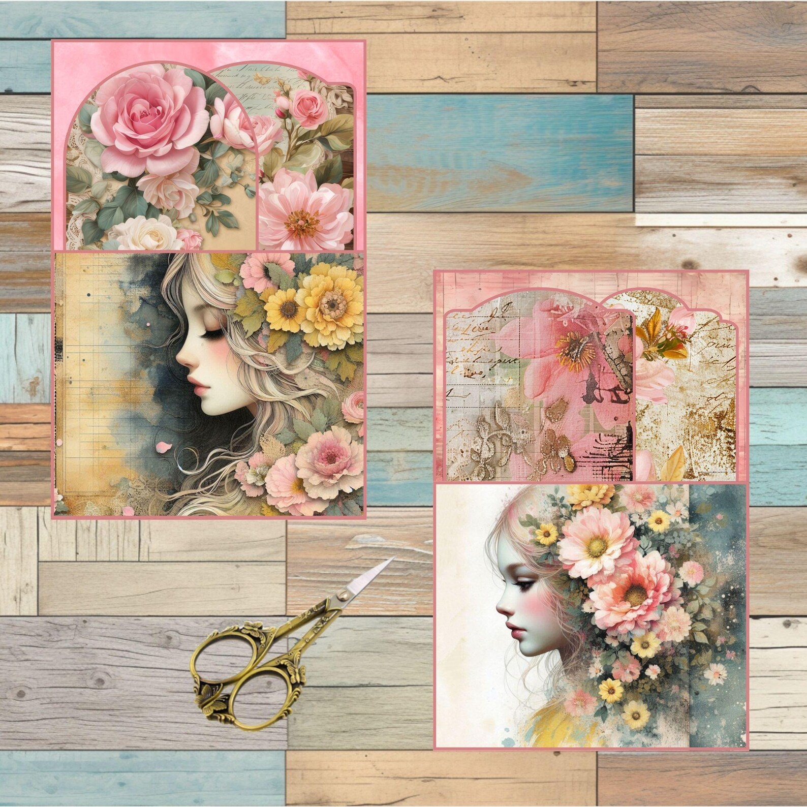 Vintage Girls Printable Pockets and Tags, Junk Journal Ephemera, Loaded Pocket Tag, Printable ...