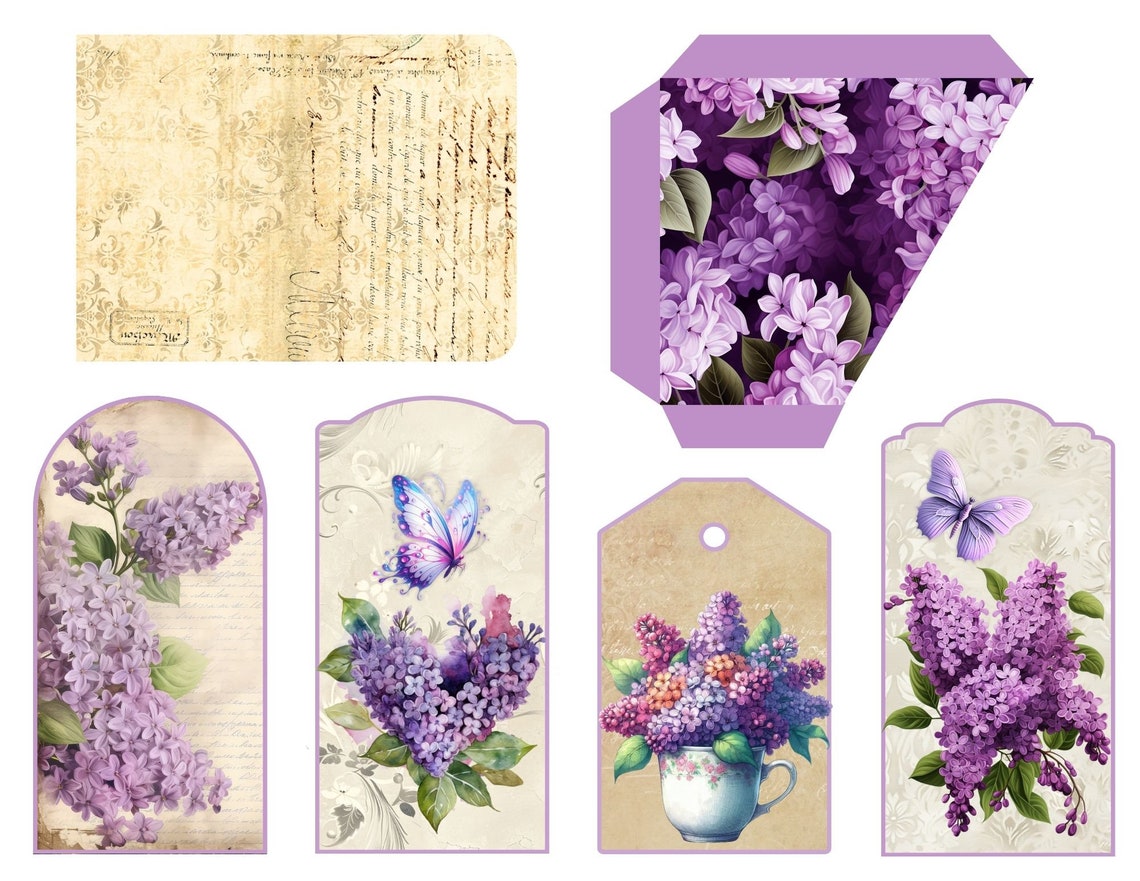 Lilac Flash Card.pdf Lilac Junk Journal Printable Pockets and Tags (PDF) - Etsy