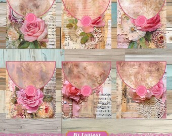 Pink Roses Printable Envelopes, Floral Junk Journal Kit (Digital Download)