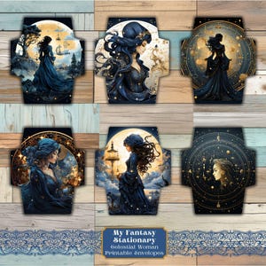Sobres imprimibles de mujeres celestiales, diario basura imprimible digitalmente, adornos para correo y cartas, kit de papelería de regalo, sobres góticos