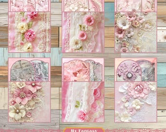 Pink Lace Printable Pockets and Tags, Junk Journal Ephemera (PDF Files)