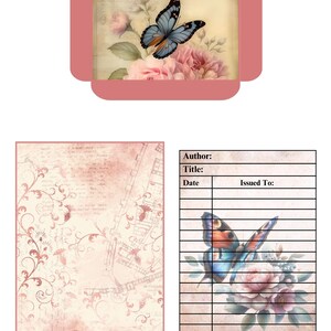 Butterfly Library Pockets &amp; Cards, Loaded Pocket Tags, Floral Ephemera ...