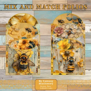 Honey Bee Junk Journal Folio Printables, Bee Ephemera, Junk Journal Folio, Printable Ephemera & Pockets, Mix and Match Pockets, Loaded Tags