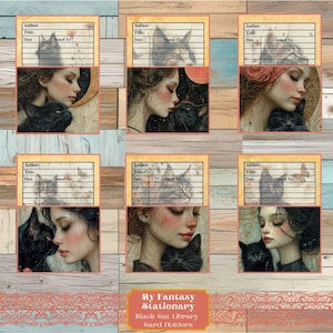 Black Cats Library Pockets & Cards, Loaded Pocket Tags, Cat Ephemera, Junk Journal Pockets, Cat Embellishments, Pocket Printable Inserts