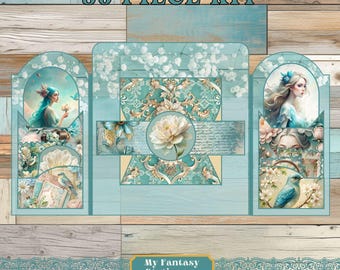 Blue Dreams Junk Journal Folio, Kit de Scrapbooking (Patrón PDF)