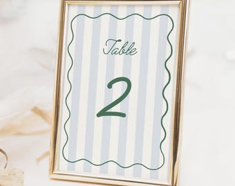 Stripe & Wavy Wedding Table Numbers: Editable Canva Template (5x7, Digital Download