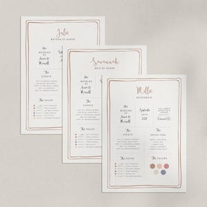 CARTÕES INFORMATIVOS PARA DAMA DE HONRA Modelo de cartão informativo de linhas simples, download digital de papelaria para casamento para impressão, madrinha de casamento, modelo Canva 5x7