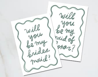 BRIDESMAID & MAID of HONOR Proposal Cards, Be My Bridesmaid, Digital Download Printable Wedding Stationery, Painted Waves, Canva Template