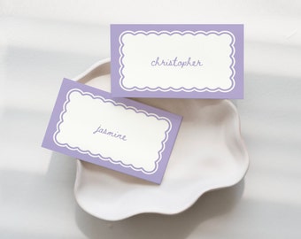 PLACE CARDS Soft Wavy Scallops, Cottagecore Printable Placecards, Editable Wedding Stationary, Canva Template, Folded & Flat Place Cards