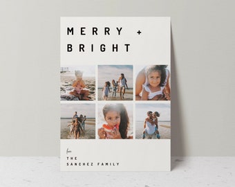 Digital PHOTO CHRISTMAS CARD Minimal Merry Bright, Canva Template, Printable Holiday Card, Christmas Letter, Customizable Editable Template