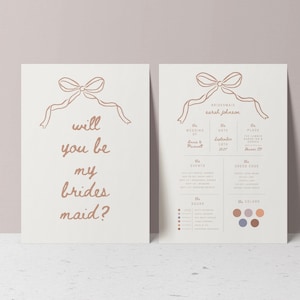 Proposta de dama de honra e cartões de informações Borda em arco desenhada à mão, cartão Be My Bridesmaid, download digital de papelaria de casamento para impressão, modelo Canva