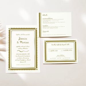 CONVITE DE CASAMENTO Suite - Convite simples com vieira e cartão de RSVP e detalhes, inspiração vintage, modelo editável Canva Digital Stationery