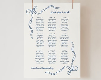 SEATING CHART Reception Signage Ribbon & Bow, Printable Wedding Table Plan, Editable Custom Sign, Canva Template, Find Your Seat Sign