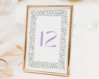 Reception Table Numbers, Hand Drawn Mini Wavy Border Table Numbers, Canva Template, Printable Table Numbers, Editable Wedding Stationary