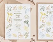 Friendsgiving Invitation Template, Autumn Fall Dinner Party Invite Template, Mushroom Leaves Pumpkin, Thanksgiving Editable Invite for Canva