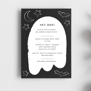 Cute and Spooky Ghost Silhouette Halloween Party Invitation, editable template in Canva, instant download