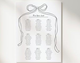 SEATING CHART Reception Signage Simple Ribbon + Bow, Printable Wedding Table Plan, Editable Custom Sign, Canva Template, Find Your Seat Sign