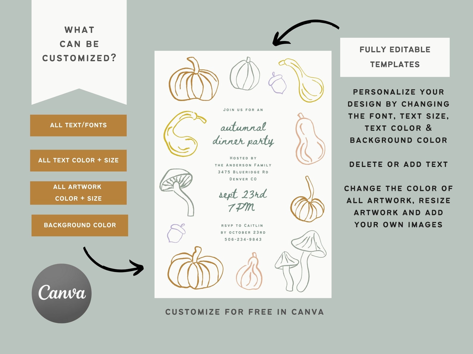 Friendsgiving Dinner Party Invitation, Pastel Pumpkin Gourds ...