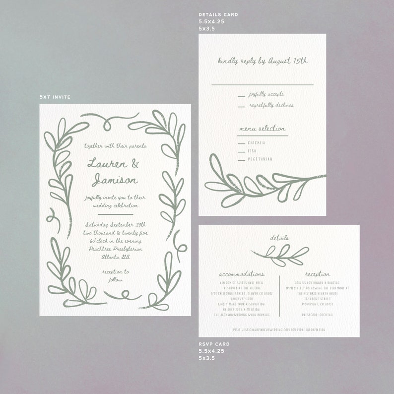 Hand Drawn Botanical Floral Wedding Invitation Suite, vintage french look, editable canva templates, printable wedding stationery, rsvp and details card included