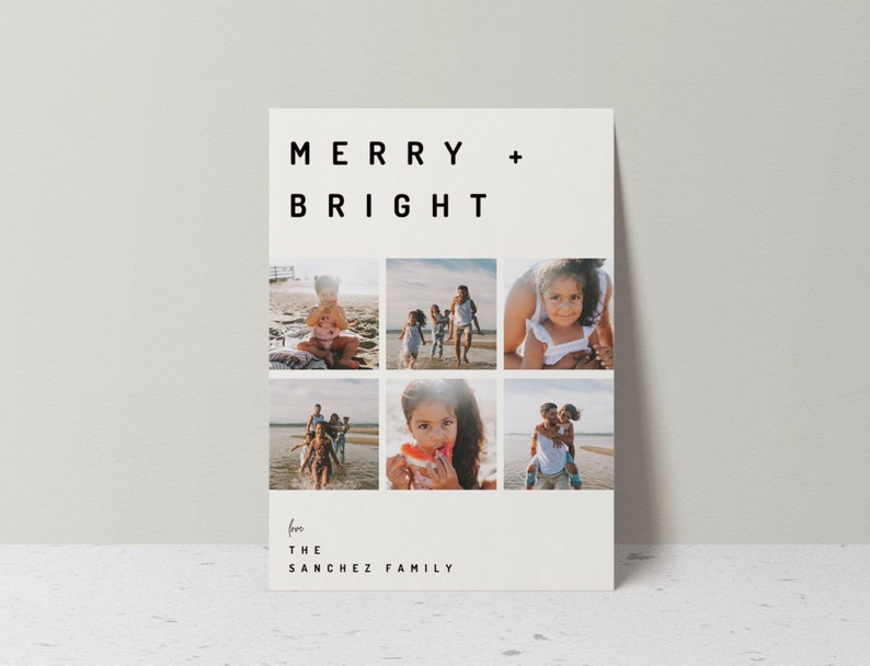 Minimal and modern christmas photo card layout, holiday card template for canva, black and white, modern christmas card