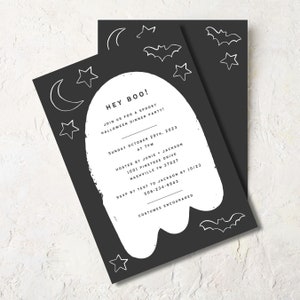 Cute and Spooky Ghost Silhouette Halloween Party Invitation, editable template in Canva, instant download