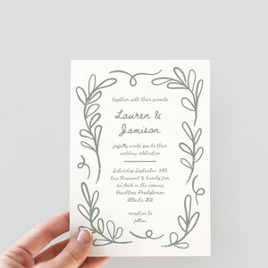 Hand Drawn Botanical Floral Wedding Invitation Suite, vintage french look, editable canva templates, printable wedding stationery, rsvp and details card included