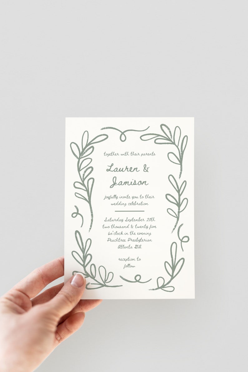 Hand Drawn Botanical Floral Wedding Invitation Suite, vintage french look, editable canva templates, printable wedding stationery, rsvp and details card included