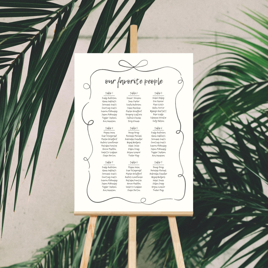 SEATING CHART Reception Signage Loopy Ribbon Bow, Printable Wedding ...