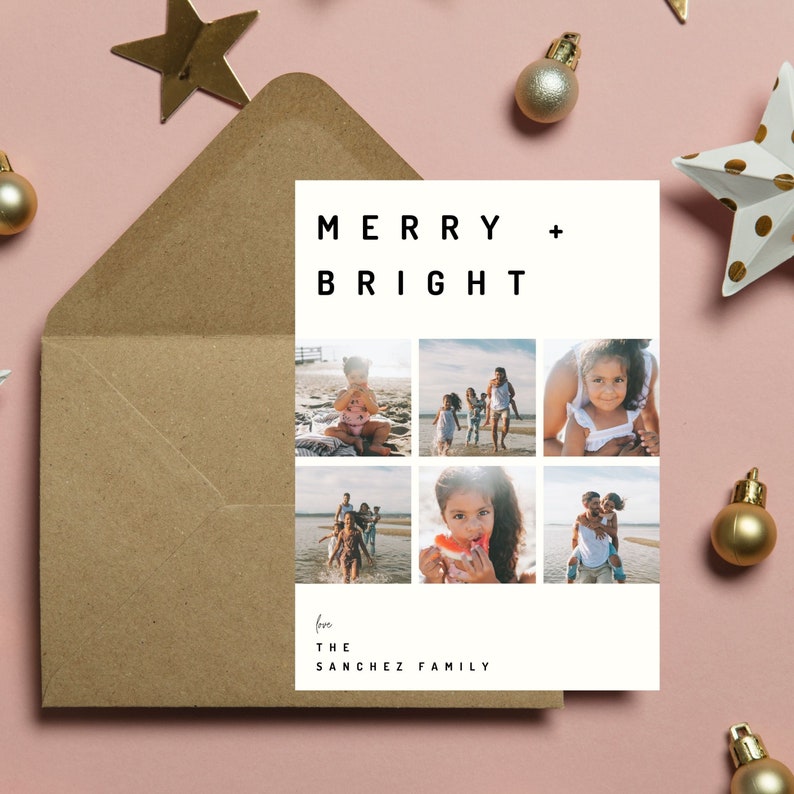 Minimal and modern christmas photo card layout, holiday card template for canva, black and white, modern christmas card