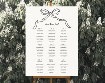 SEATING CHART Reception Signage Hand-drawn Bow, Printable Wedding Table Plan, Editable Custom Sign, Canva Template, Find Your Seat Sign