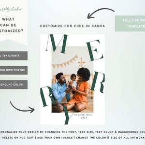 CARTÃO DE NATAL COM FOTOGRAFIA Digital Big Merry Holiday, modelo Canva, cartão de férias para impressão, carta de Natal, modelo editável personalizável imagem 2