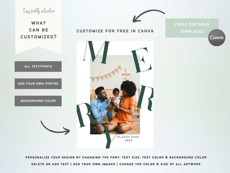 CARTÃO DE NATAL COM FOTOGRAFIA Digital Big Merry Holiday, modelo Canva, cartão de férias para impressão, carta de Natal, modelo editável personalizável imagem 2