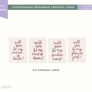 BRIDESMAID & MAID of HONOR Proposal Cards, Checkerboard, Be My Bridesmaid, Digital Download Printable Wedding Stationery, Canva Template image 3