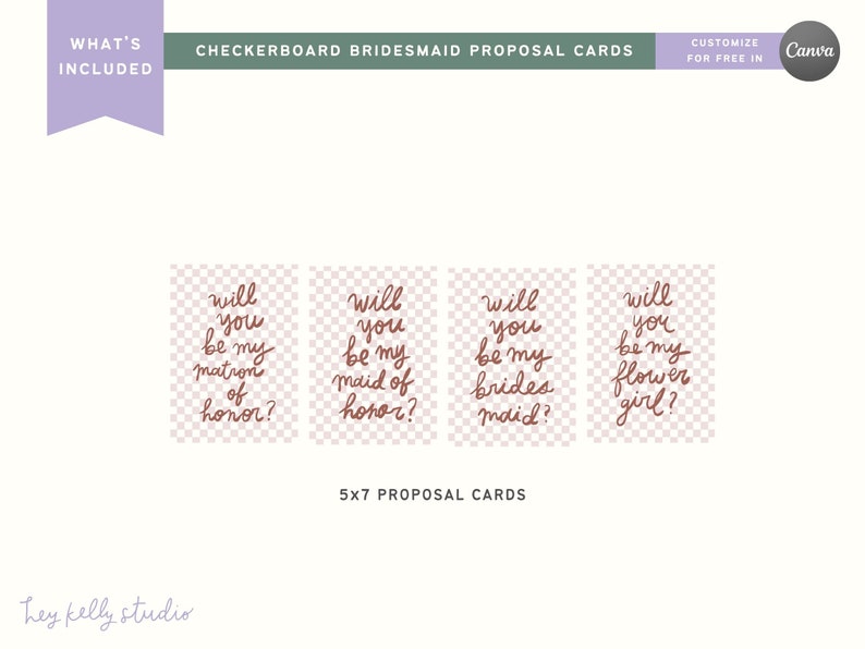 BRIDESMAID & MAID of HONOR Proposal Cards, Checkerboard, Be My Bridesmaid, Digital Download Printable Wedding Stationery, Canva Template image 3