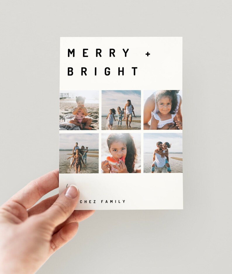 Minimal and modern christmas photo card layout, holiday card template for canva, black and white, modern christmas card