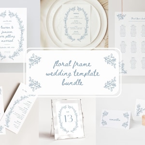 WEDDING TEMPLATE BUNDLE - Floral Frame Wedding Invite Suite, Large Wedding Kit, Reception Signs, Whimsical Printable Canva Stationery