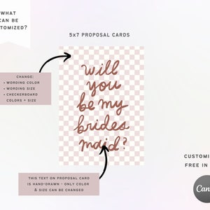 BRIDESMAID & MAID of HONOR Proposal Cards, Checkerboard, Be My Bridesmaid, Digital Download Printable Wedding Stationery, Canva Template image 2