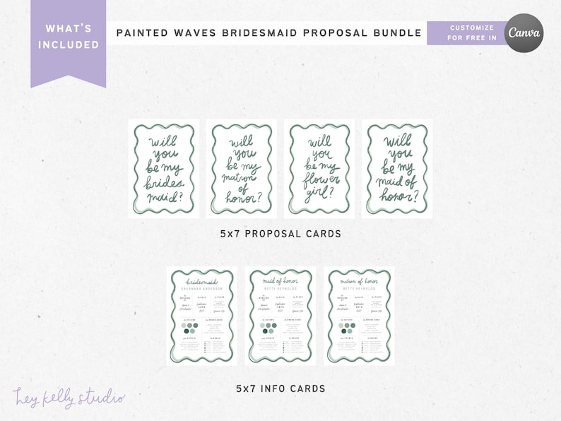 BRIDESMAID Proposal & INFO CARDS, Be My Bridesmaid Card, Digital Download Printable Wedding Stationery, Maid of Honor, Canva Template image 3