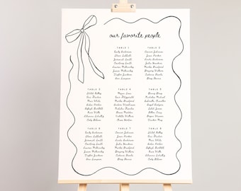 SEATING CHART Reception Signage Squiggle Bow, Printable Wedding Table Plan, Editable Custom Sign, Canva Template, Find Your Seat Sign