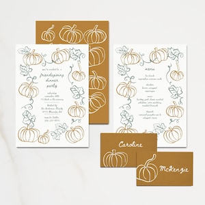 Friendsgiving Invite & Menu Bundle, Fall Autumn Dinner Party Menu Template, Thanksgiving Placecards, Canva Template Editable Party Invite
