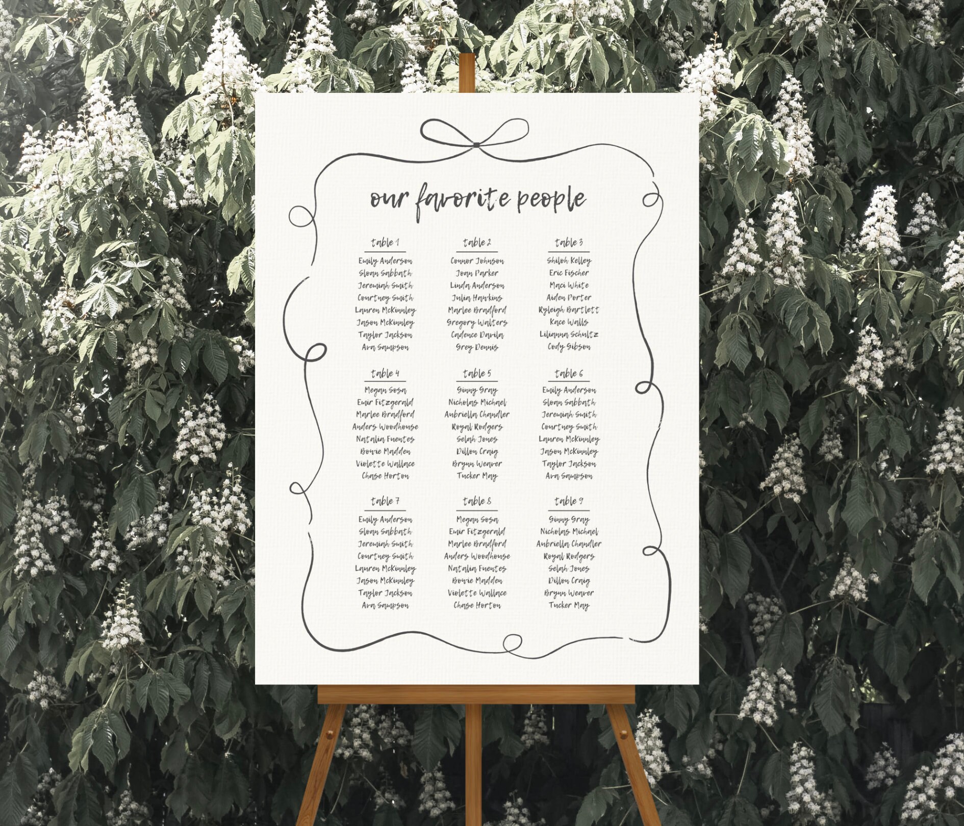 SEATING CHART Reception Signage Loopy Ribbon Bow, Printable Wedding ...