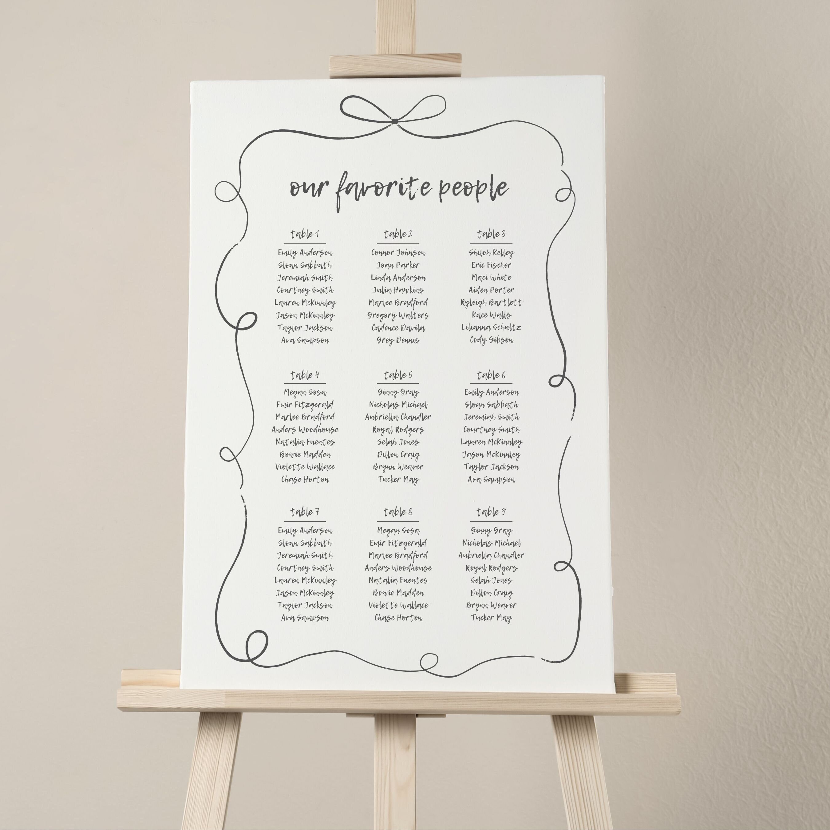 SEATING CHART Reception Signage Loopy Ribbon Bow, Printable Wedding ...