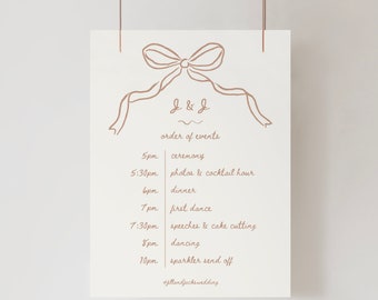 ORDER OF EVENTS - Reception Signage Hand-drawn Bow, Printable Wedding Timeline, Editable Custom Sign, Canva Template, Welcome Sign