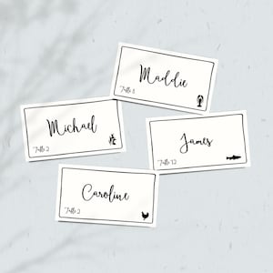 CARTÕES DE LUGAR Borda de linha simples, cartões de lugar modernos e minimalistas para impressão, artigos de papelaria editáveis para casamento, modelo Canva, cartões de lugar dobrados e planos