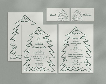 Evergreen Tree Invite Menu Template, DIY Dinner Party Invitation, Hand-drawn Christmas Tree, Minimalistic Aesthetic Holiday Invitation Canva