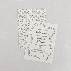 Hand Drawn Bow and Ribbon Simple Squiggle Minimal Boho Birthday Brunch Bridal Shower Invitation Template Bundle, editable in canva, printable Invite by Hey Kelly Studio, DIY party invite template